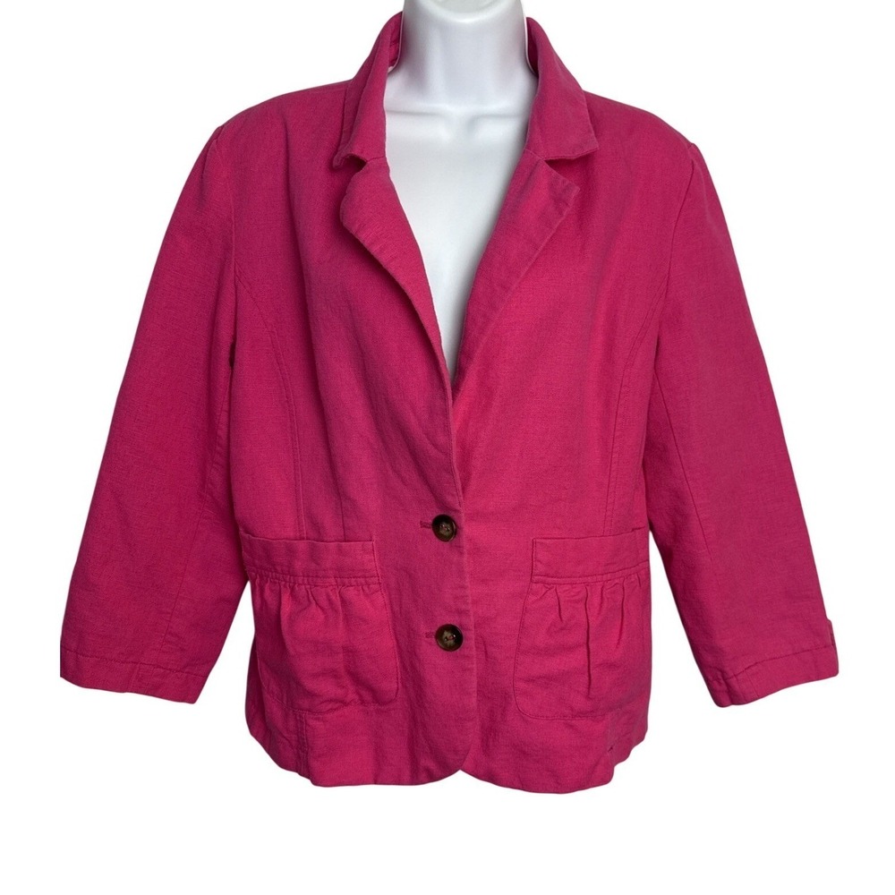Peck & Peck 3/4 Sleeve Pink Linen Blend 10 Blazer Paisley Lined Coastal Preppy